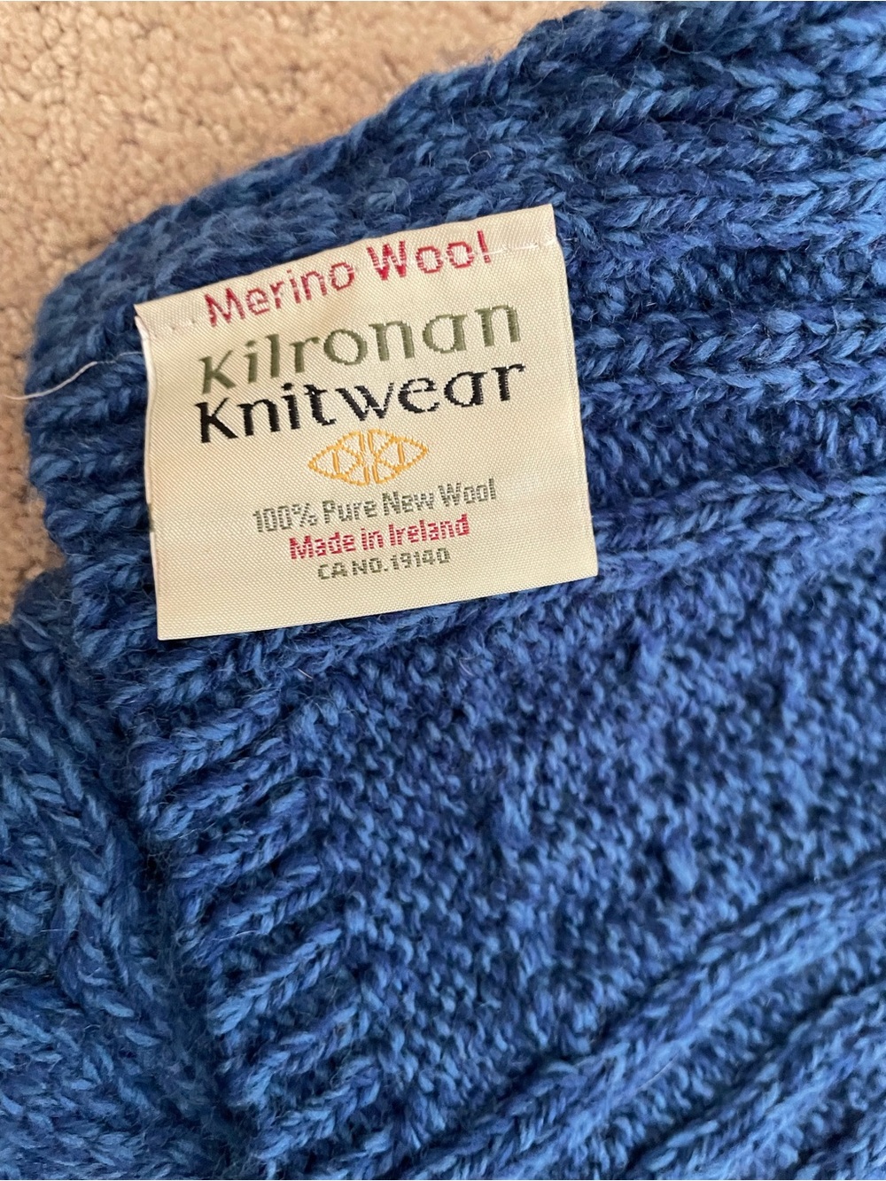 Kilronan Cable Knit Blue Scarf - Picture 2 of 3